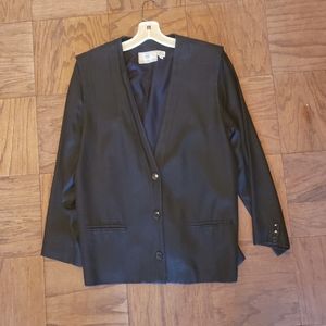 CHR Black Collarless Silk Blazer Shoulder pads 16